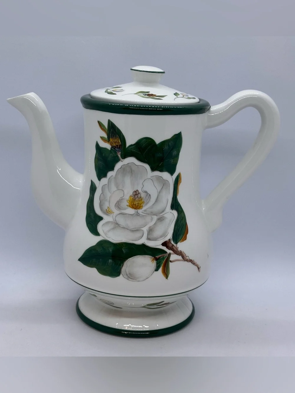 Vintage Flowers Inc. Balloons Hand Painted Magnolia Teapot White Green 8.5
